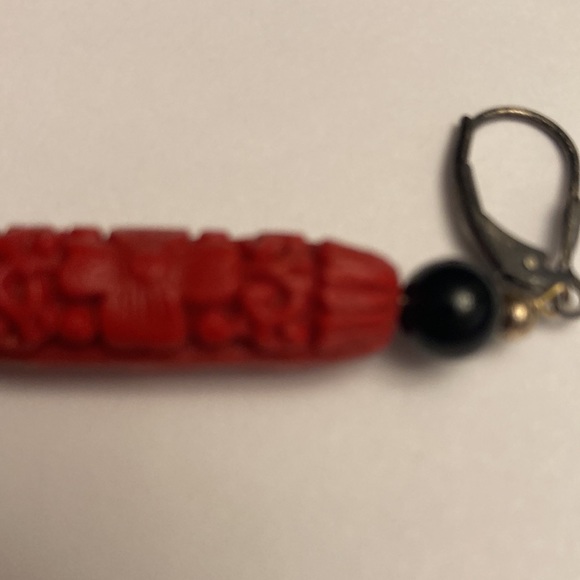 Large Carved Design Flower Floral Drop Bauble Earrings - Picture 13 of 16